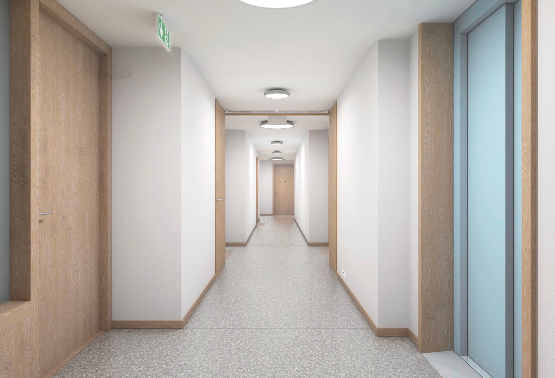 Couloir de distribution menant aux appartements
