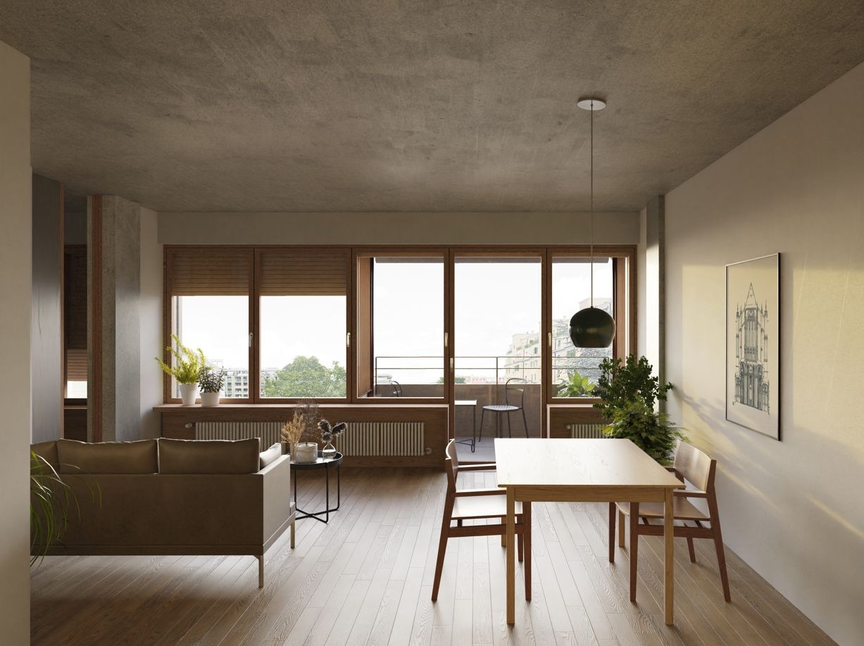 Séjour d’un appartement avec coin repas