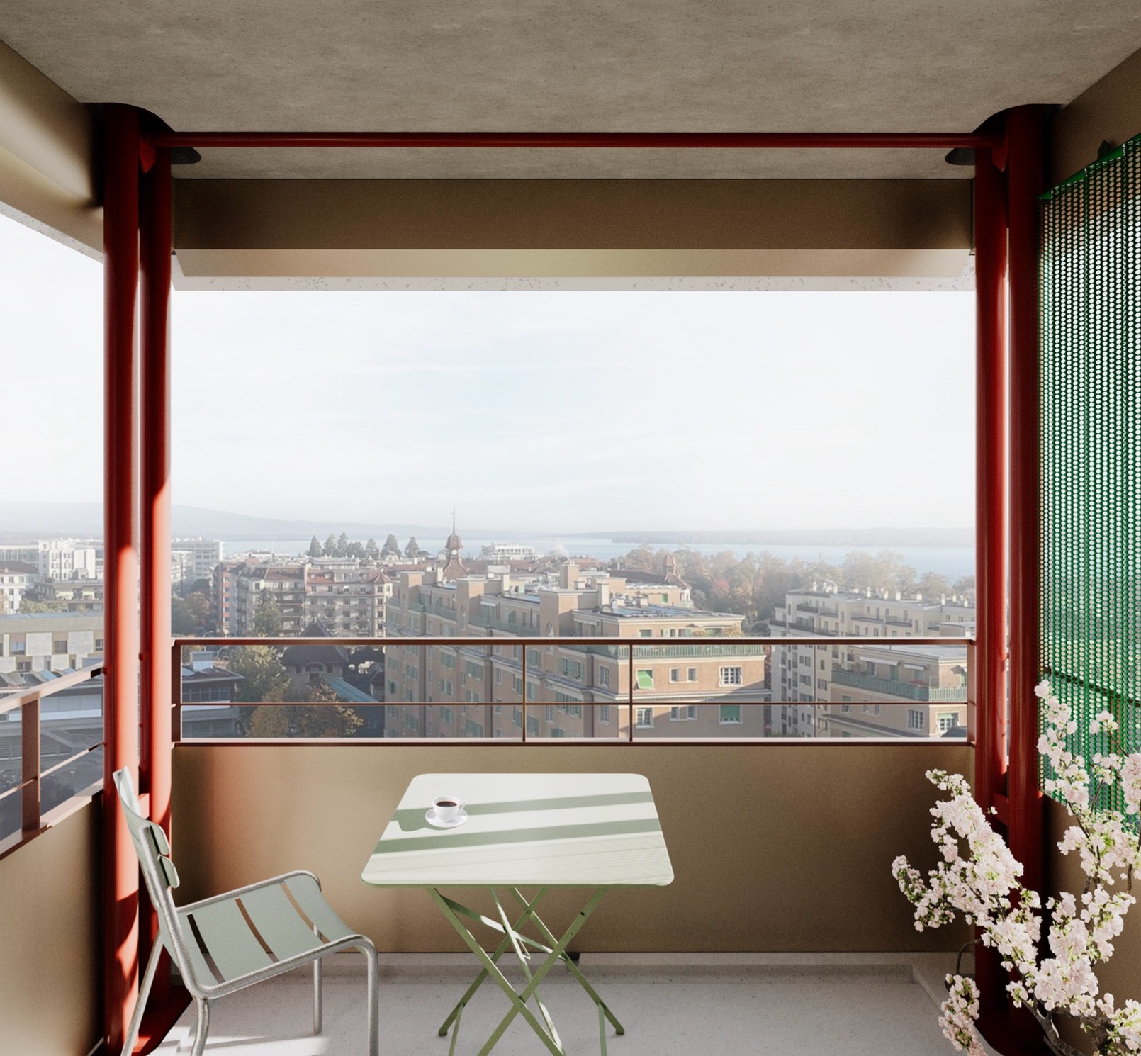 Balcon d’un appartement avec vue dégagée sur la ville