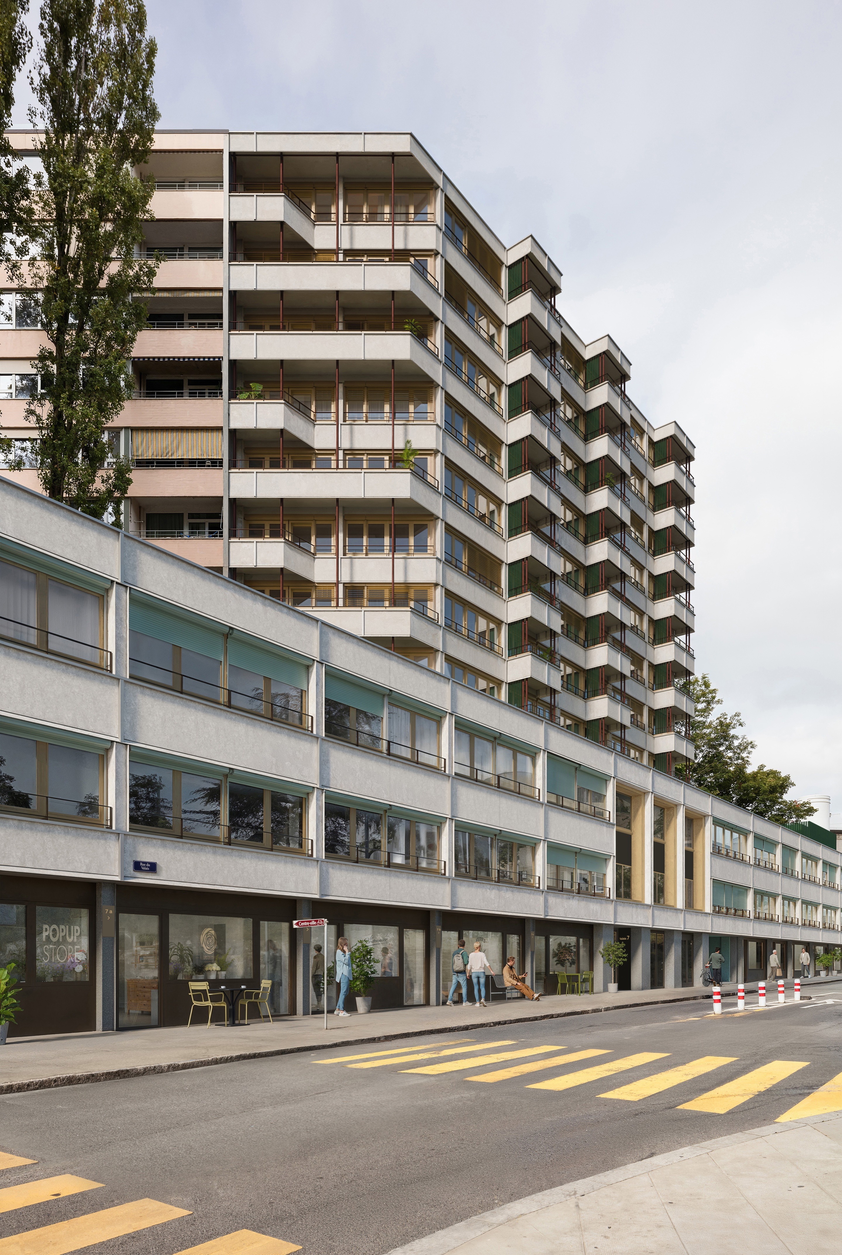 Façade de Valais 7 sur la Rue du Valais, avec ses arcades au rez-de-chaussée