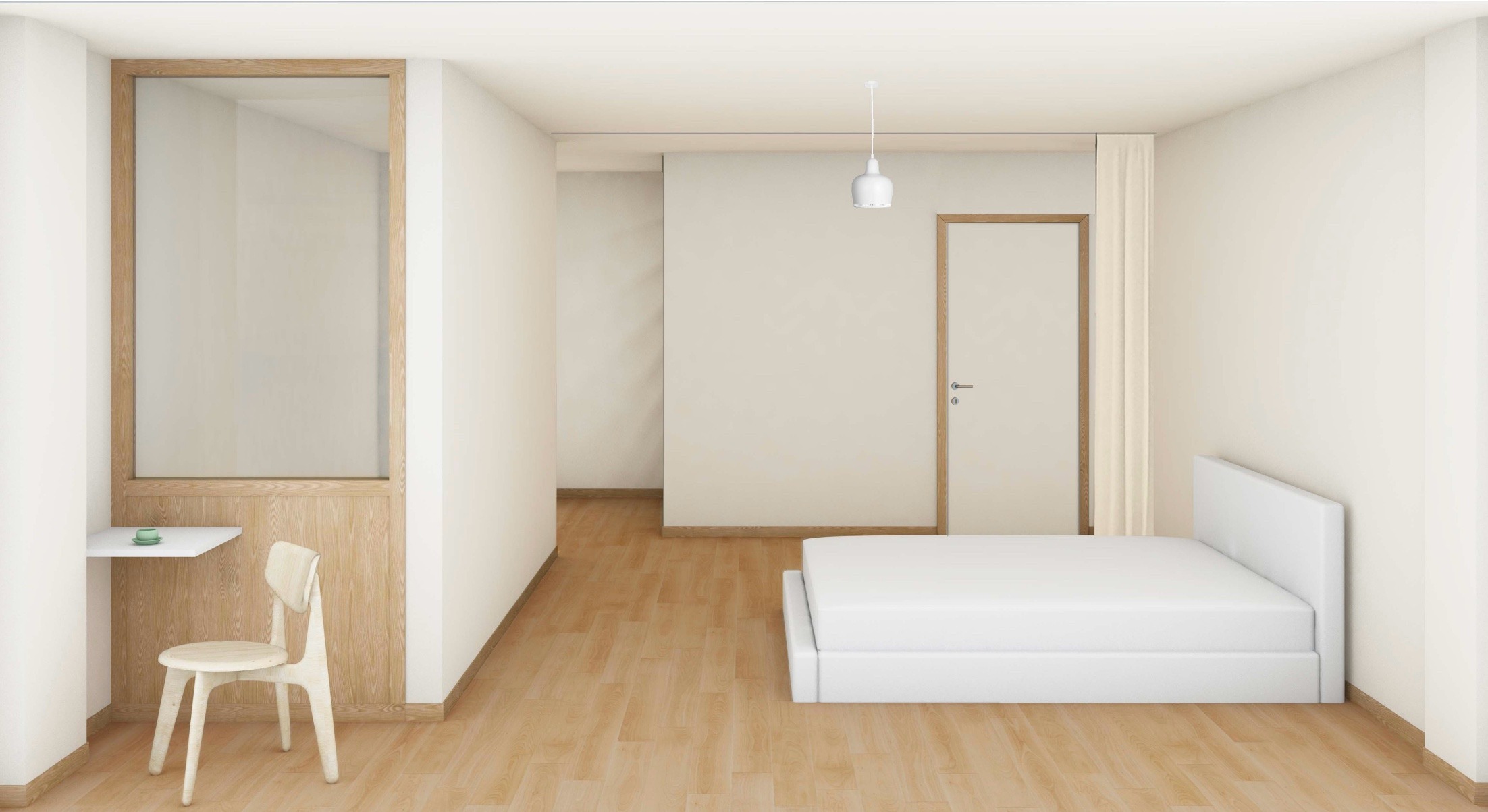 Chambre du duplex avec bureau sous une verrière intérieure