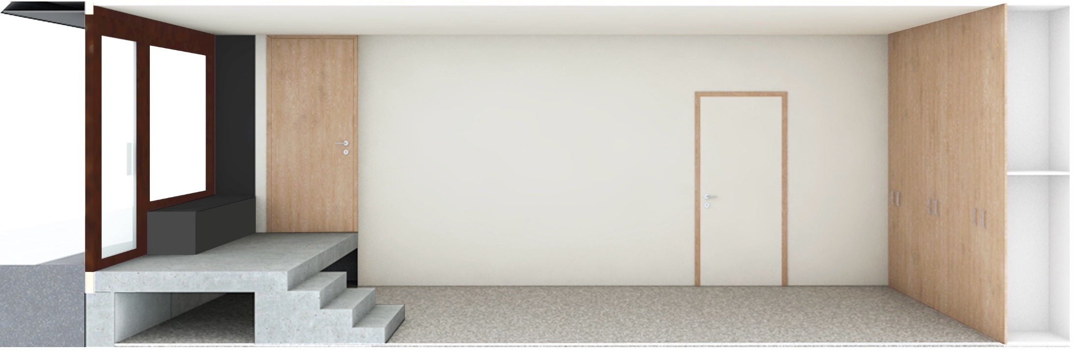 Espace commercial d’un loft actif, avec sa vitrine sur rue et son estrade